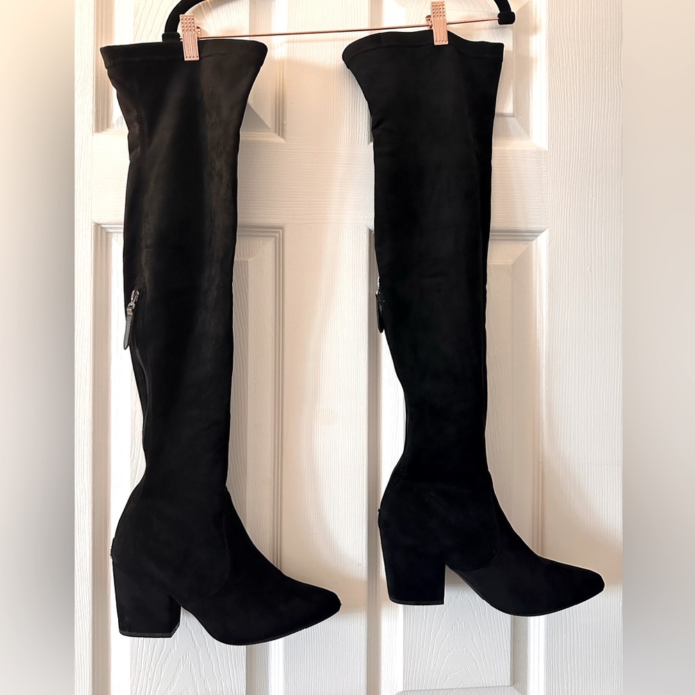 Over the Knee black suede boots